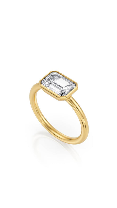 Bezel Set Emerald Diamond Engagement Ring