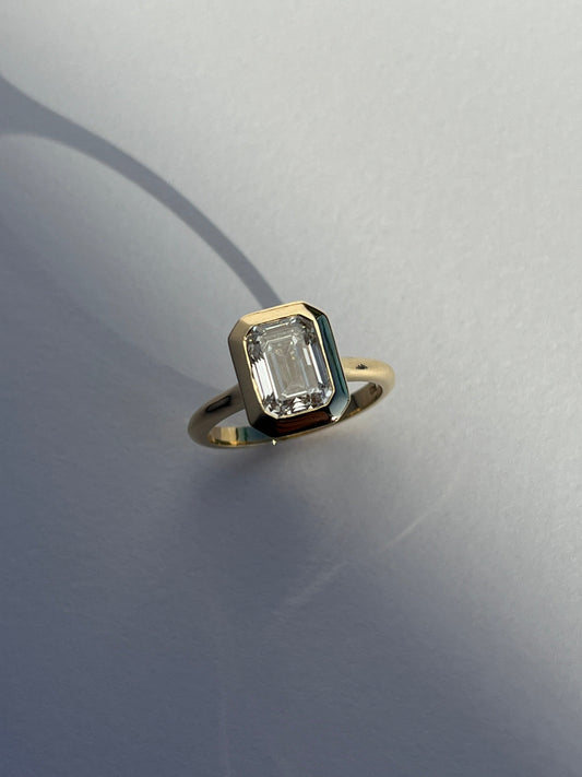 Bezel Set Emerald Diamond Engagement Ring