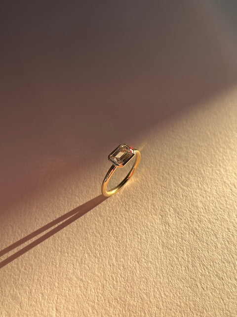 Bezel Set Emerald Diamond Engagement Ring