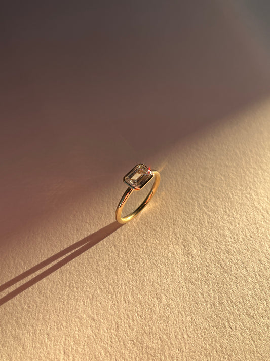 Bezel Set Emerald Diamond Engagement Ring